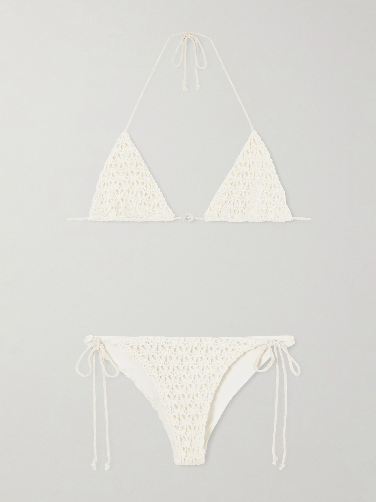 Sara Cristina Pearl Crocheted Cotton Triangle Bikini In Neutral
