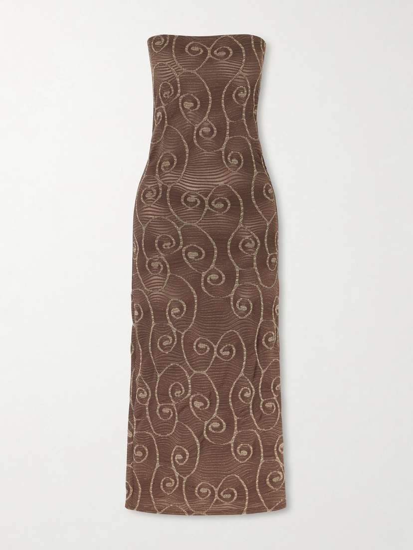 SARA CRISTINA Metallic Jacquard-knit Midi Dress