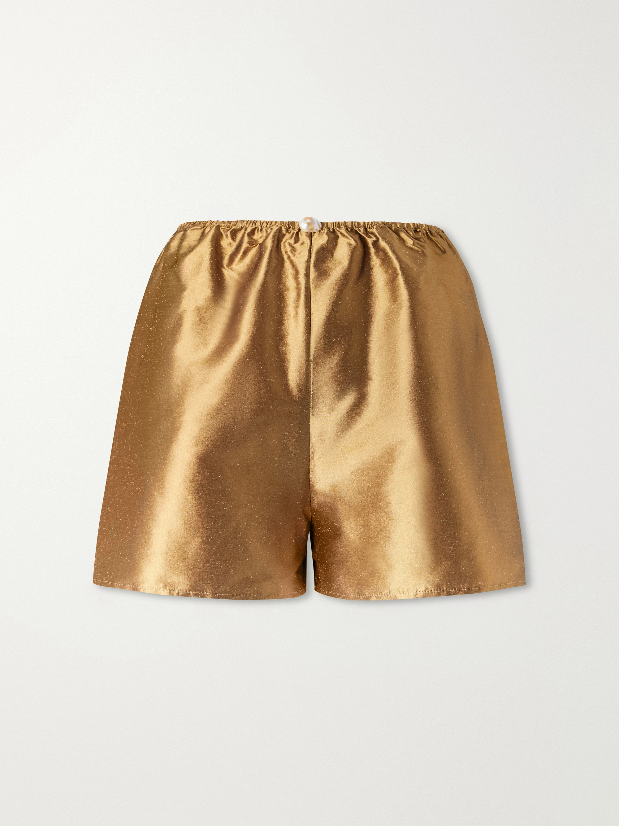 SARA CRISTINA Playa pearl-embellished silk-shantung shorts