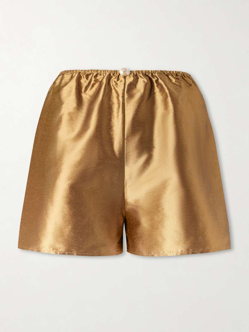 SARA CRISTINA Playa Pearl-embellished Silk-shantung Shorts