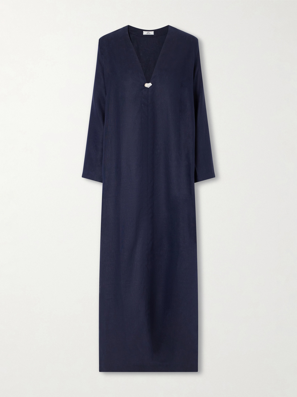 Sara Cristina Pearl-embellished Linen Kaftan In Blue