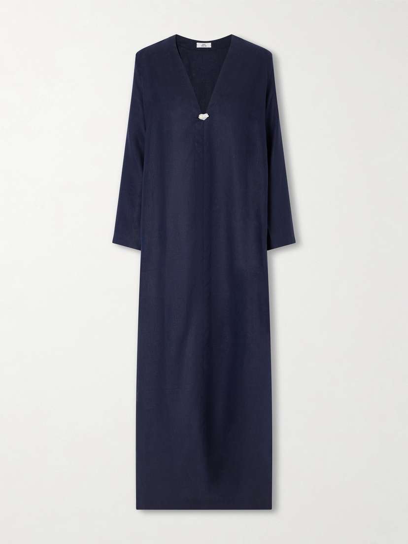 SARA CRISTINA Pearl-embellished Linen Kaftan