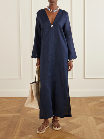 SARA CRISTINA Pearl-embellished linen kaftan