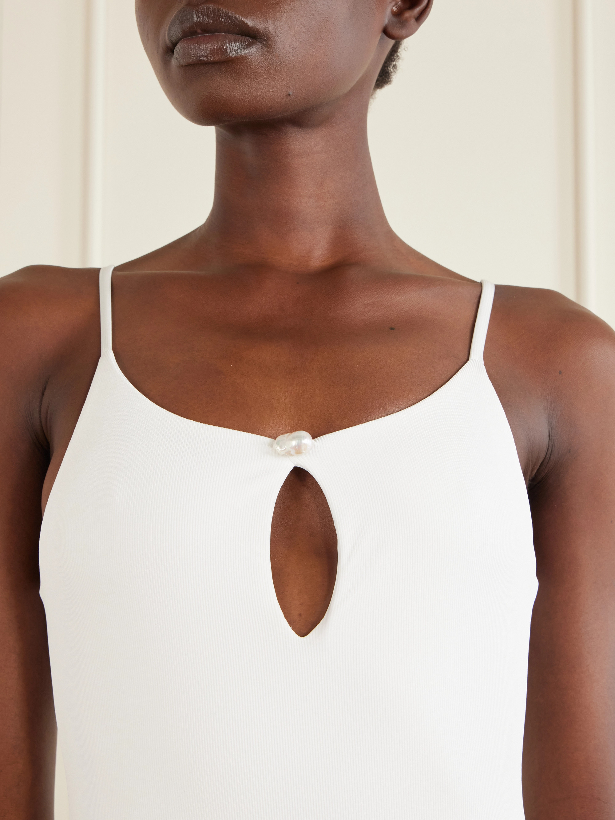 SARA CRISTINA Pearl cutout ribbed swimsuit