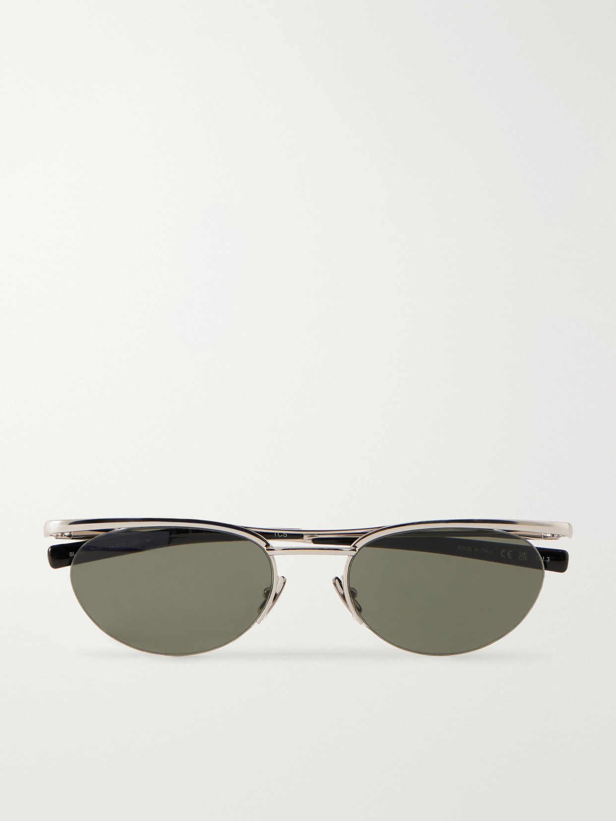 Saint Laurent Oval-frame Silver-tone Sunglasses In Gray