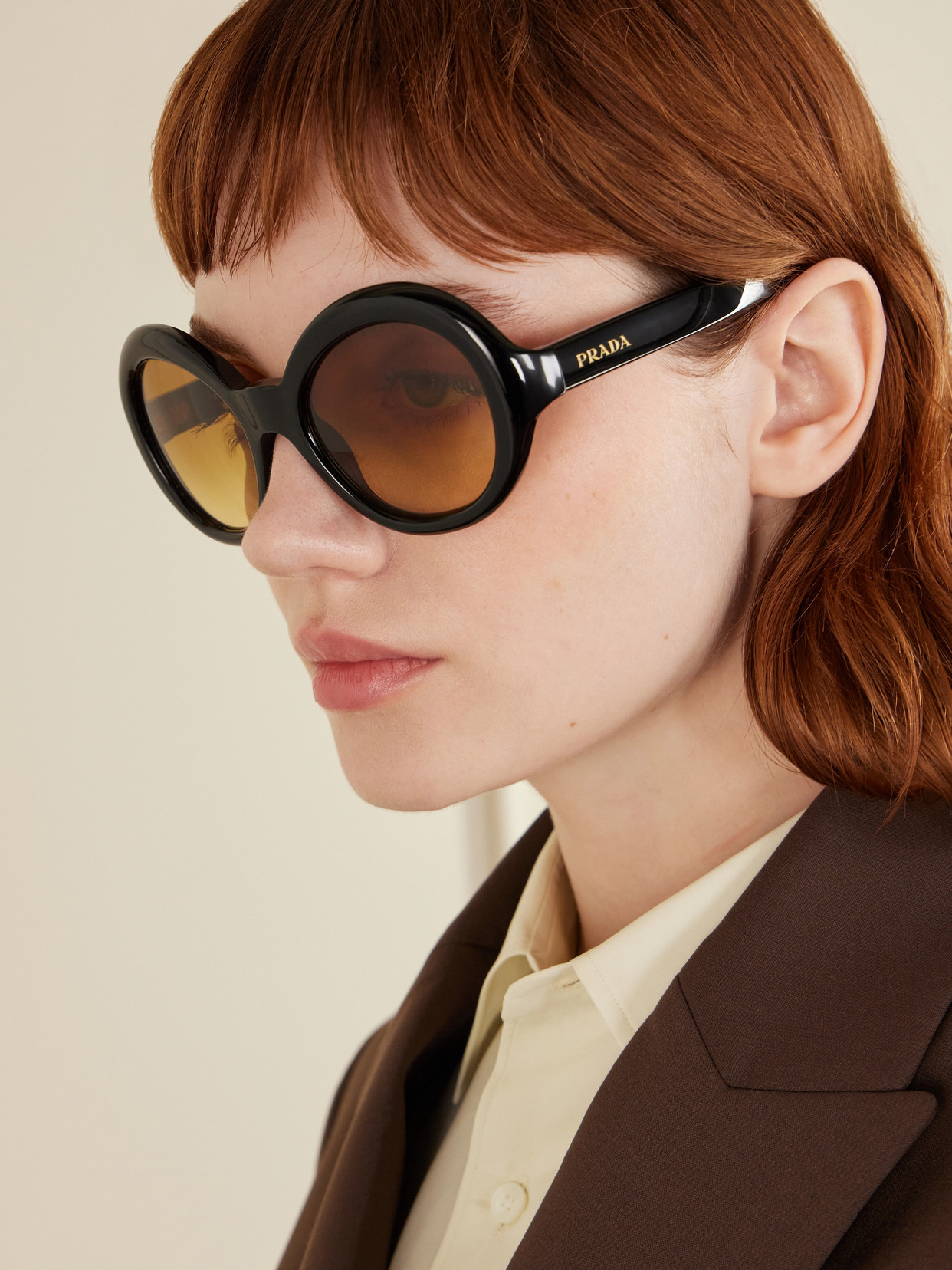 Prada Round-frame Acetate Sunglasses In Black