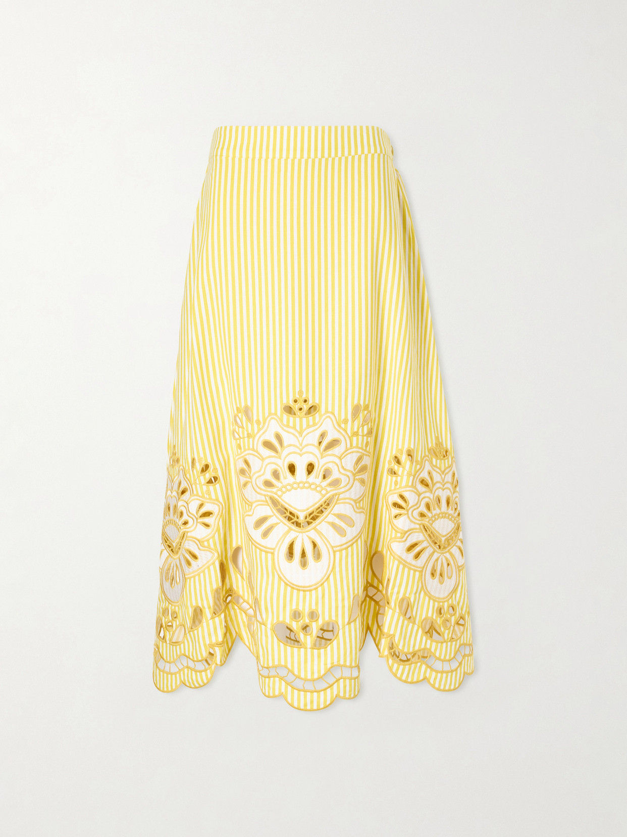 Striped Broderie Anglaise-Trimmed Linen-Blend Midi