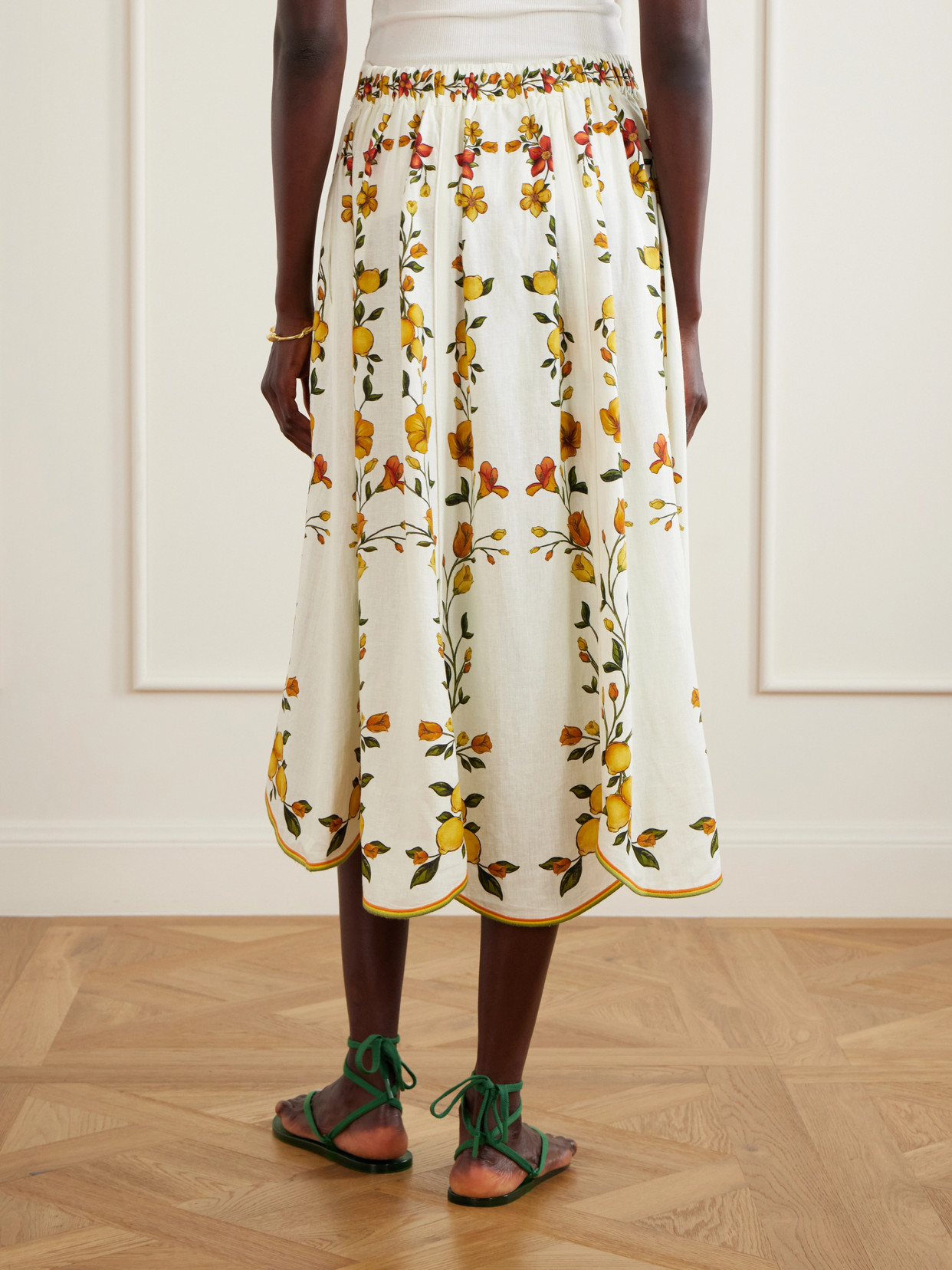 Lemon Bouquet Printed Linen-Blend Midi