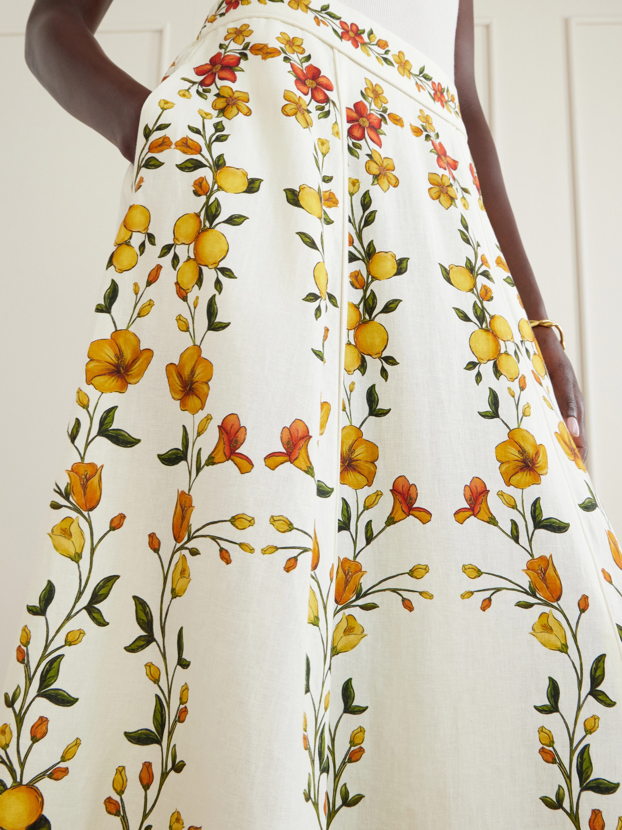 Lemon Bouquet Printed Linen-Blend Midi