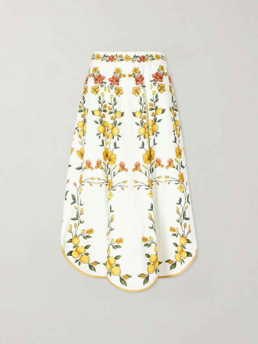 Farm Rio Lemon Bouquet Printed Linen-blend Midi Skirt | Thumbnail 6 Farm Rio Lemon Bouquet Printed Linen-blend Midi Skirt | Thumbnail 6