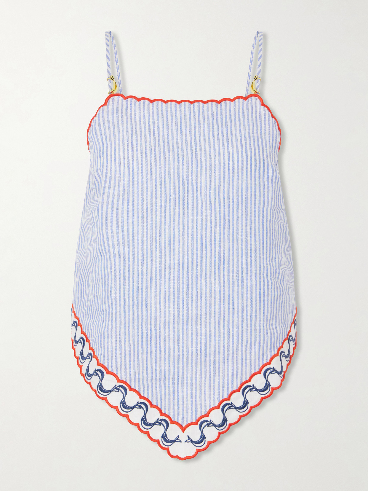 Farm Rio Embroidered Striped Linen Coverup In Blue