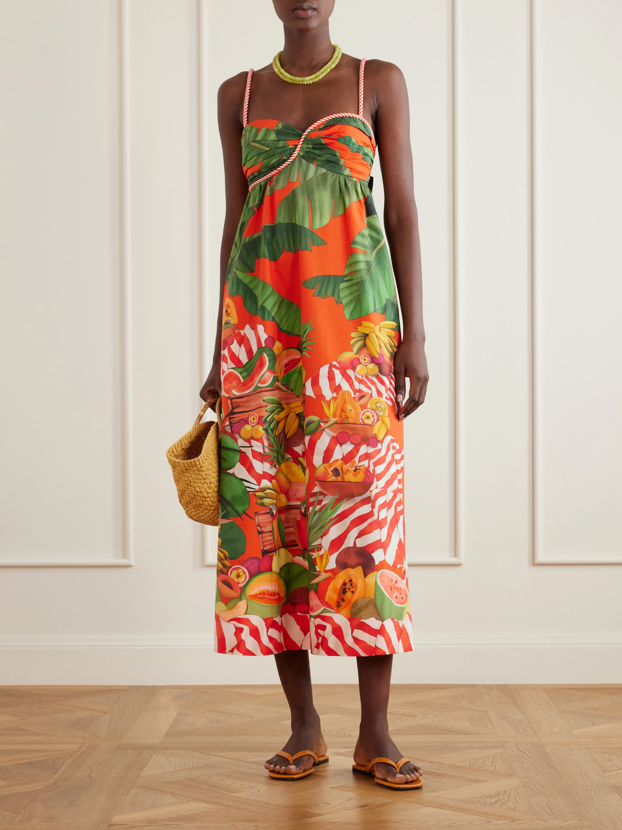 Fruit Trolley Printed Cotton Midi Dress