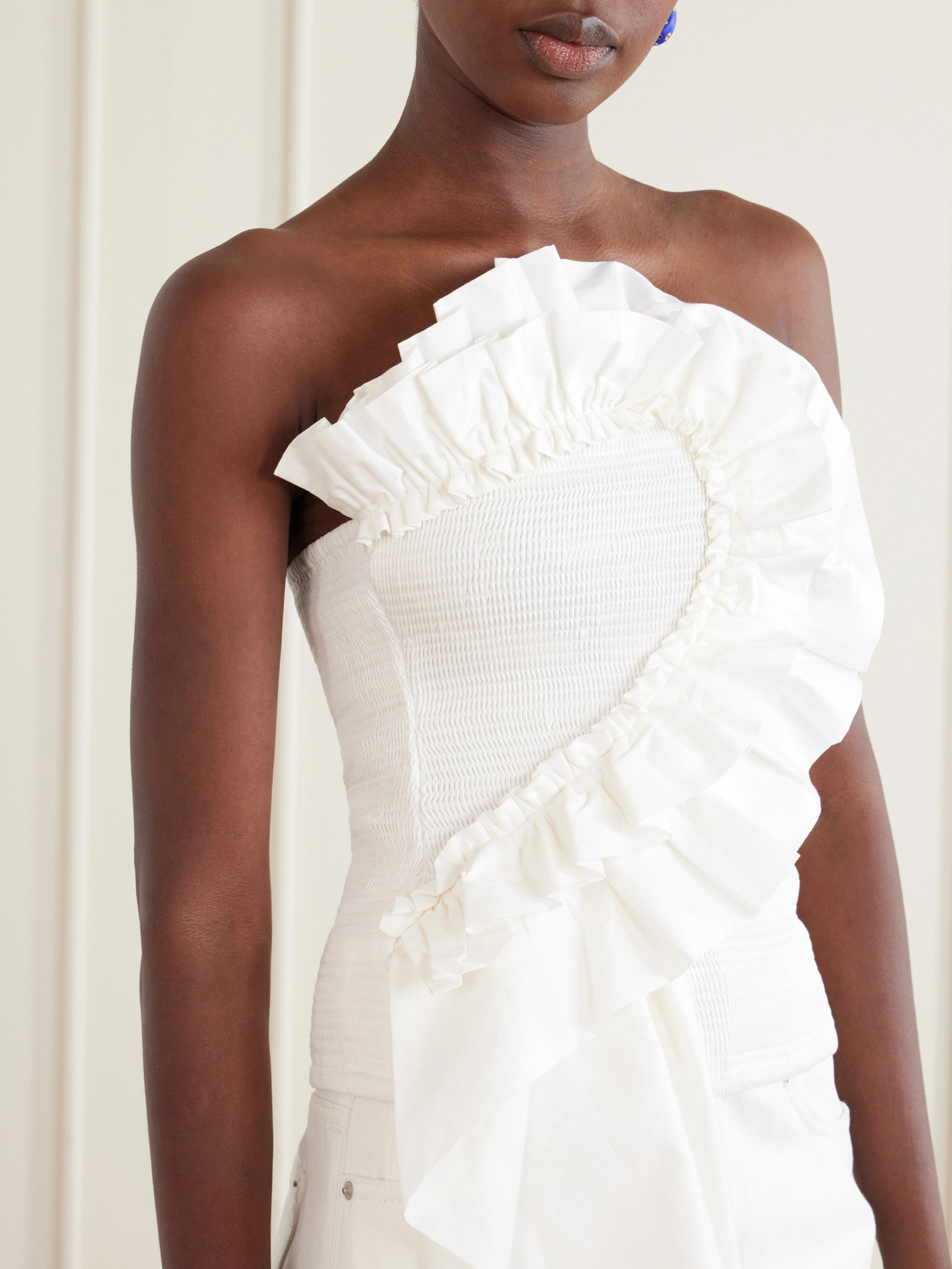 Strapless Ruched Cotton Tank