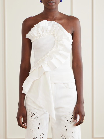 FARM Rio Strapless ruched cotton tank