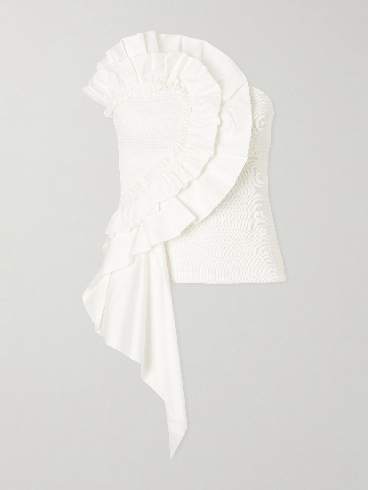 Farm Rio Strapless Ruched Cotton Tank In White