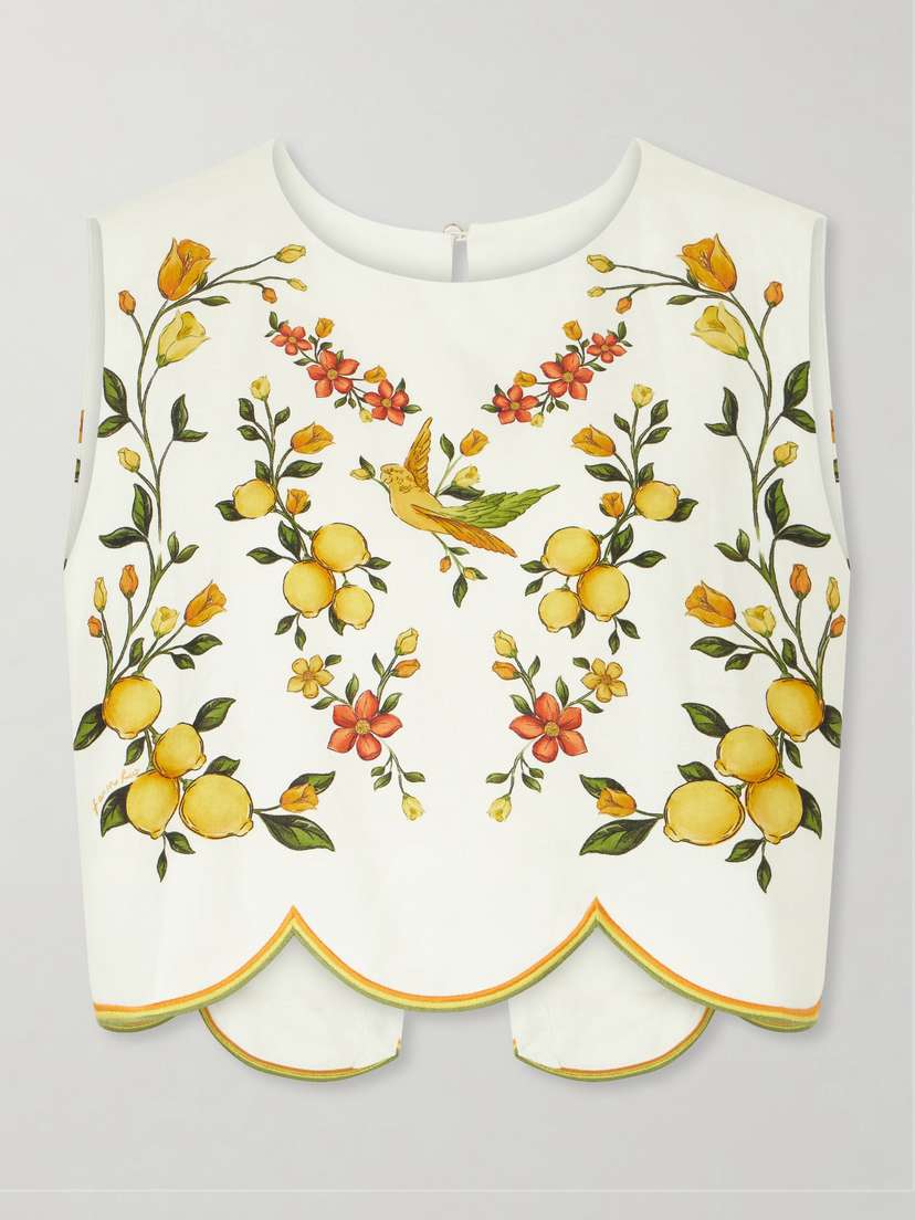 Farm Rio Lemon Bouquet Embroidered Linen-blend Blouse | Thumbnail 5 Farm Rio Lemon Bouquet Embroidered Linen-blend Blouse | Thumbnail 5