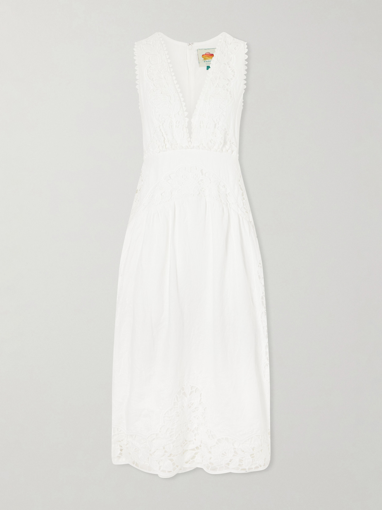 white richelieu sleeveless midi dress Farm Rio Off-white Richelieu V Neck Sleeveless Midi Dress