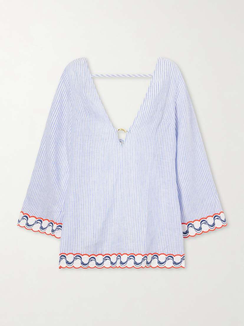Farm Rio Embroidered Striped Linen Coverup | Thumbnail 5 Farm Rio Embroidered Striped Linen Coverup | Thumbnail 5
