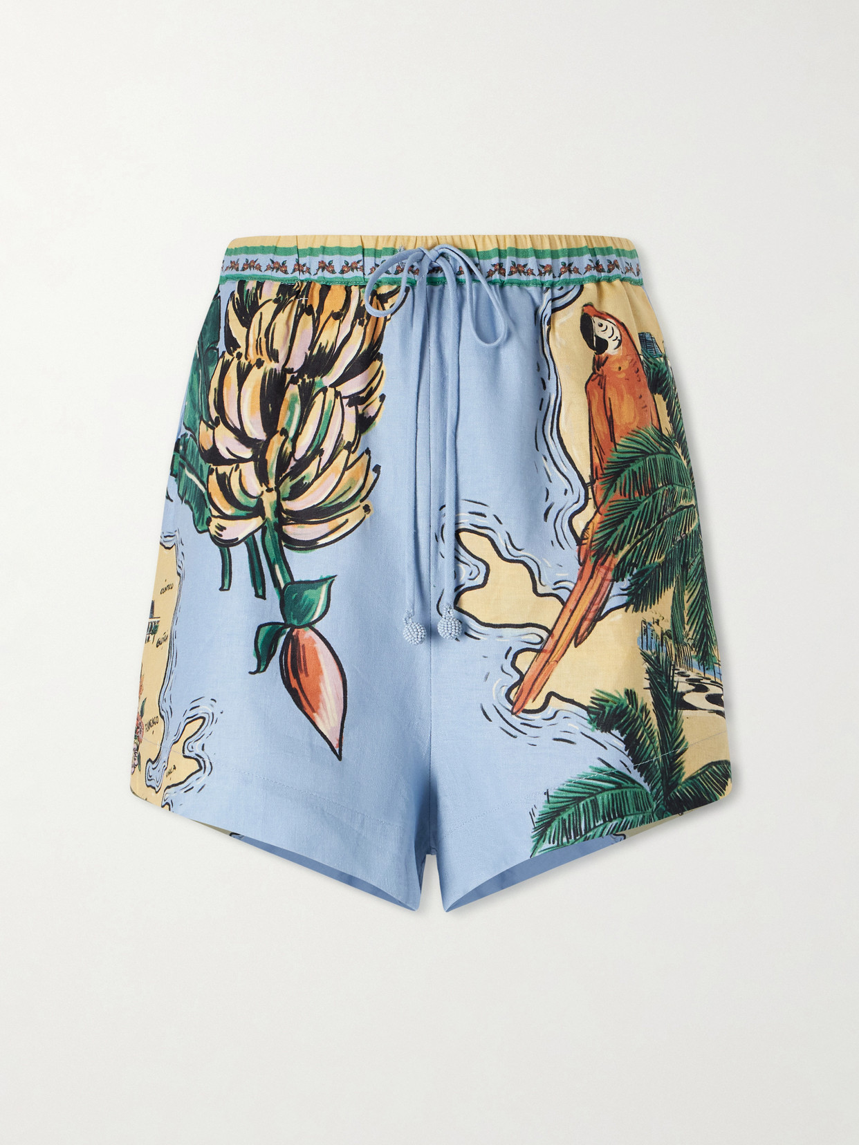 Farm Rio Beaches Path Printed Linen-blend Shorts In Multi