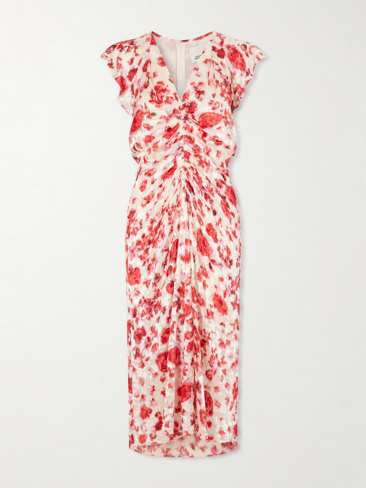 Isabel Marant Lindsay Floral Ruched Jacquard Midi Dress In Red