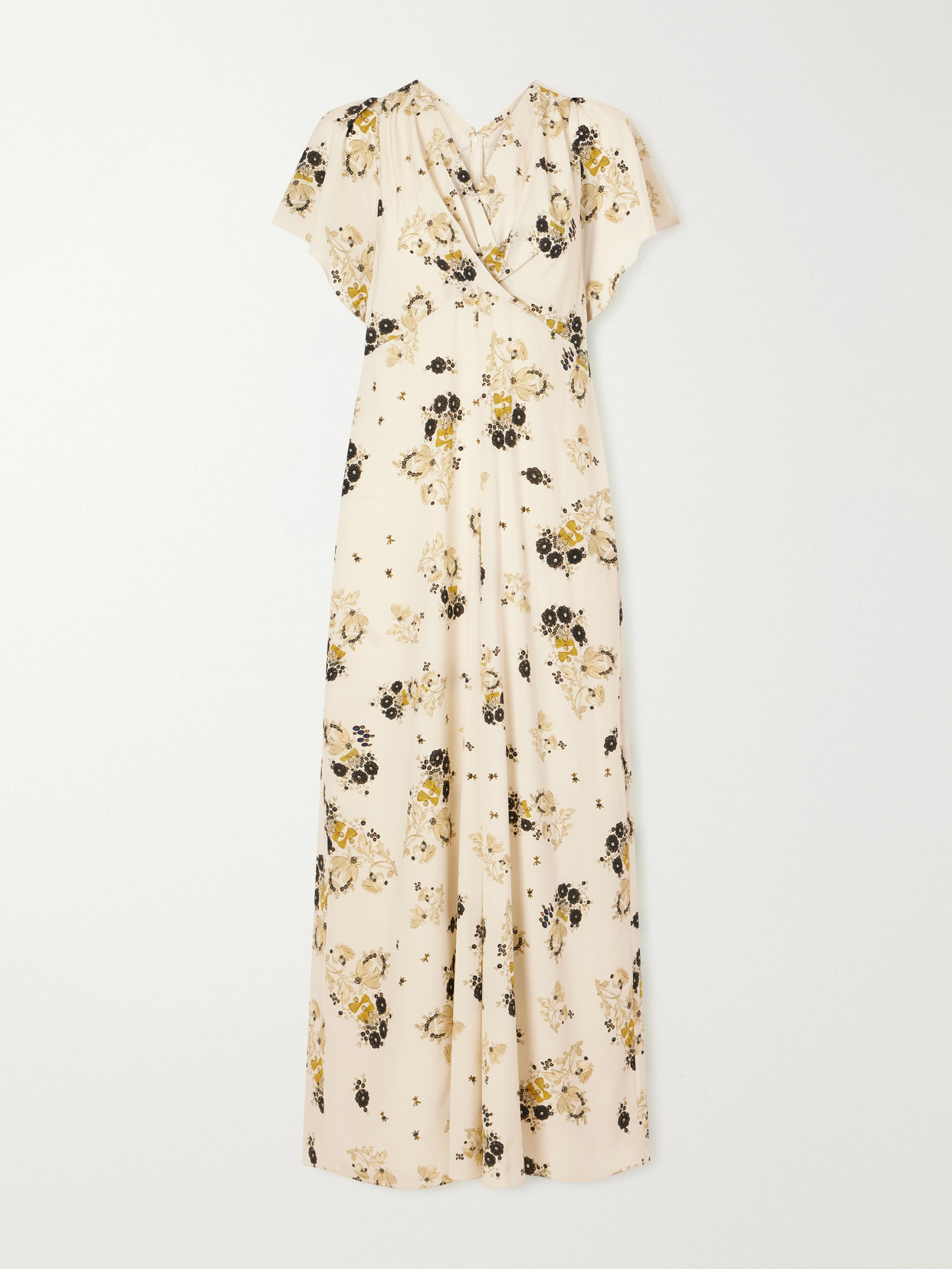 Isabel Marant Falja Draped Floral-print Silk-satin Midi Dress In Neutrals
