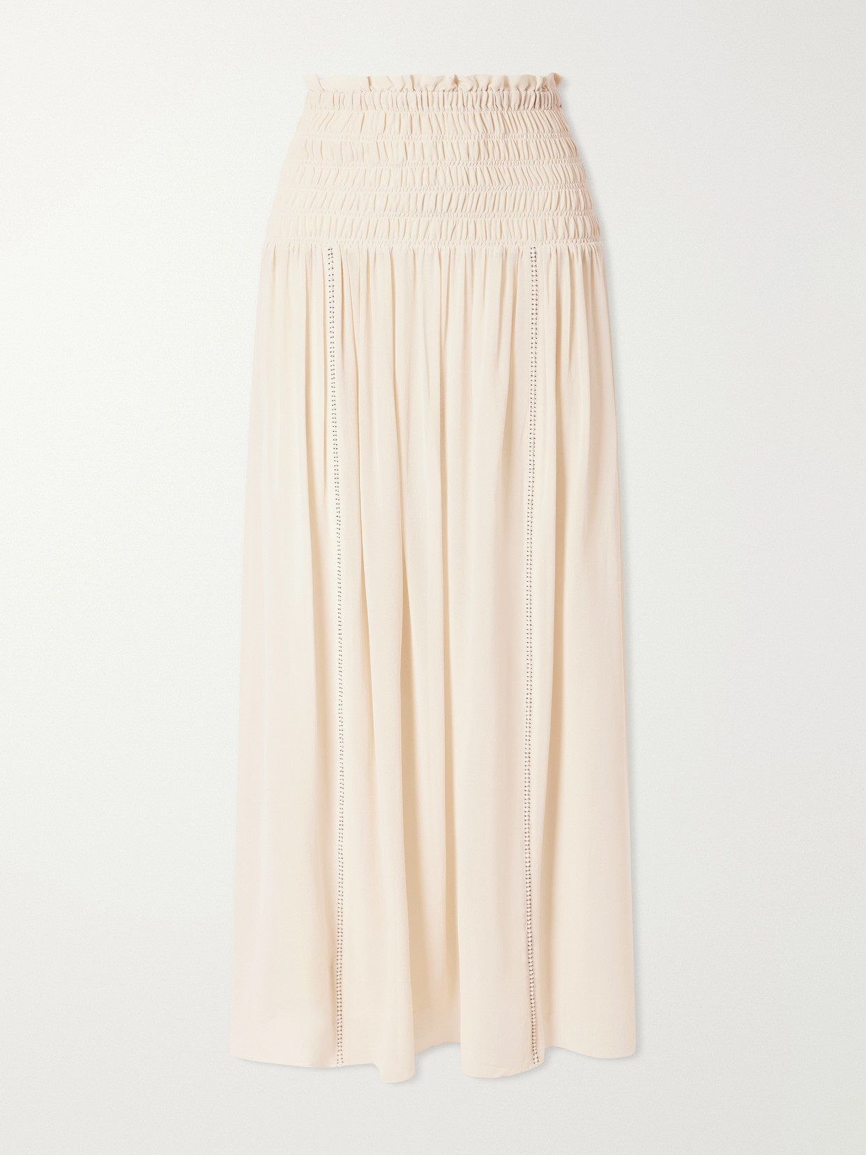 Isabel Marant Nerly Embroidered Smocked Silk Maxi Skirt In Neutral