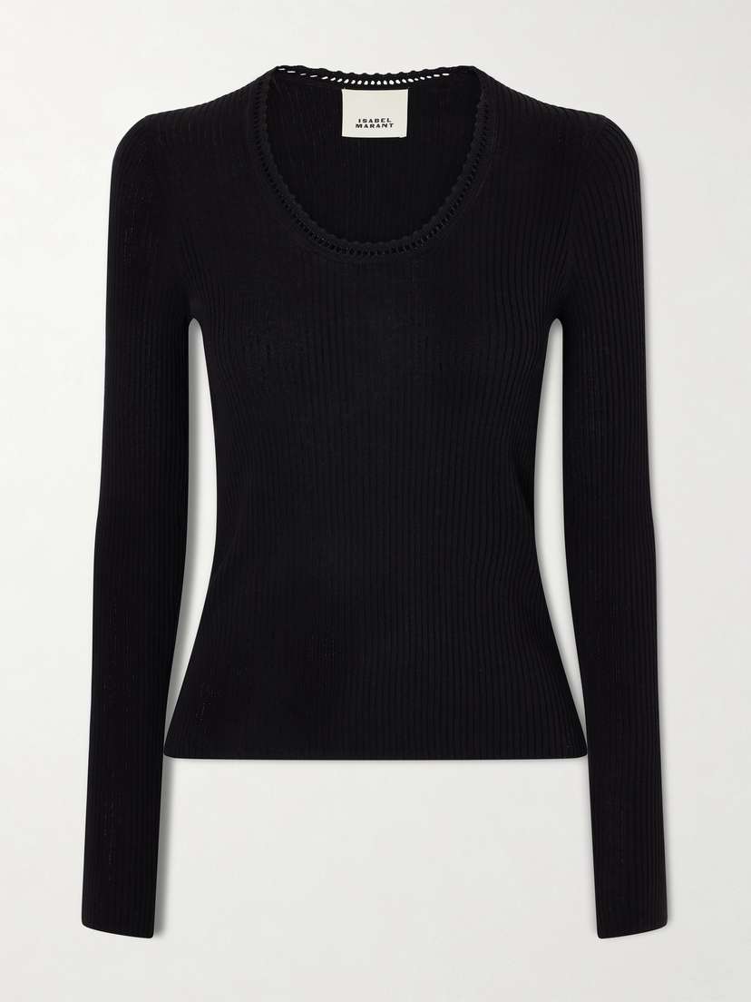 Isabel Marant Selenie Scalloped Ribbed Silk And Cotton-blend Sweater