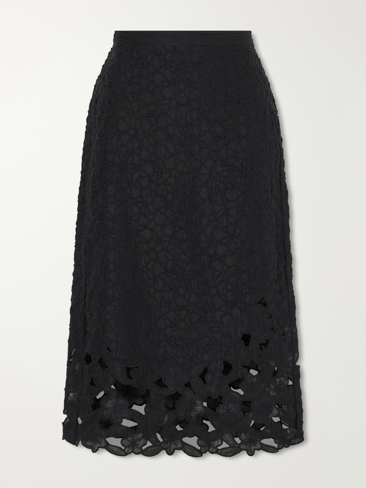 Isabel Marant Reysha Embroidered Ramie Midi Skirt In Black