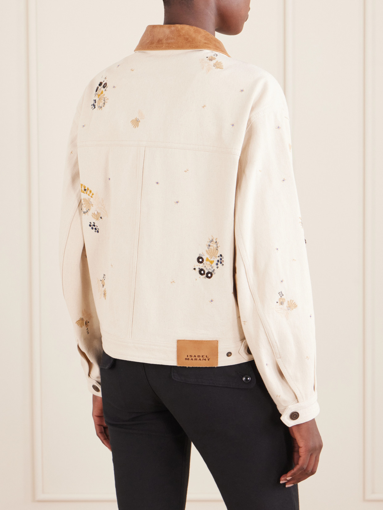 Lavine Embroidered Leather-Trimmed Cotton Jacket