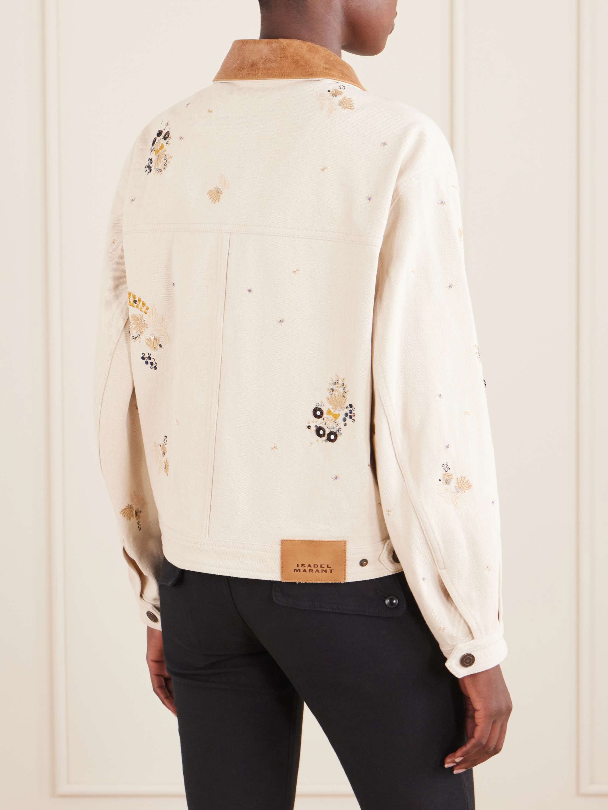 ISABEL MARANT Lavine embroidered leather-trimmed cotton jacket