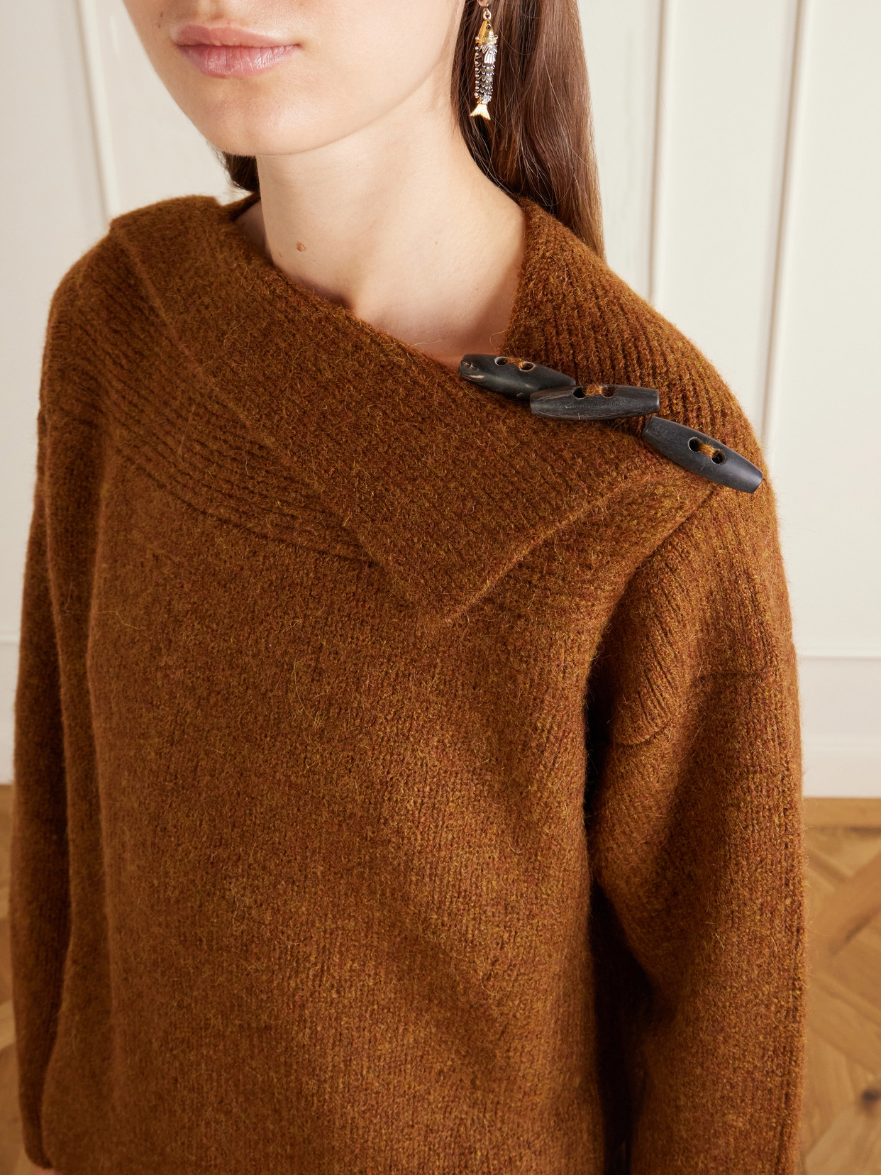 Thais Button-Detailed Ribbed Alpaca Wool-Blend Sweater