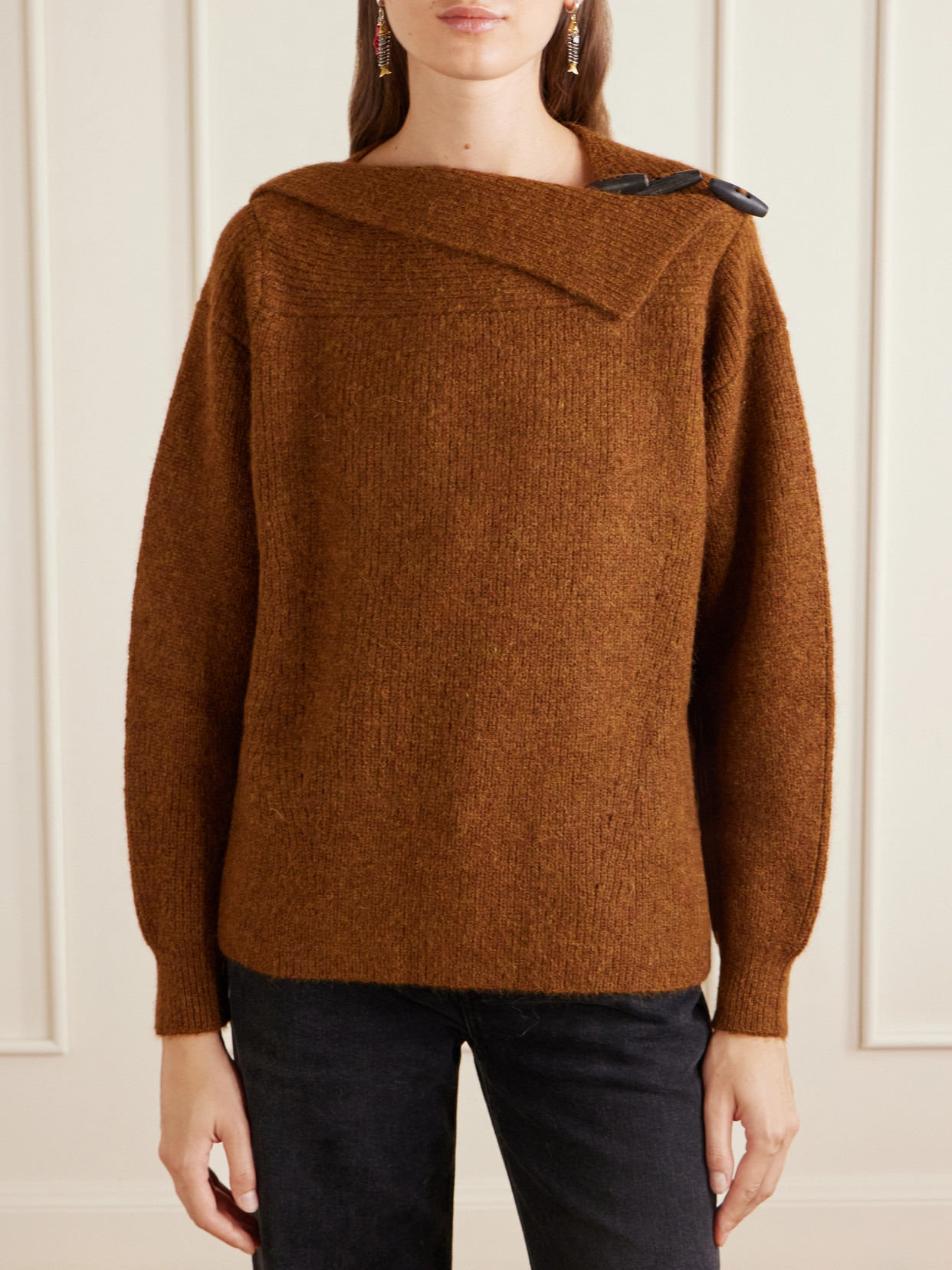 Thais Button-Detailed Ribbed Alpaca Wool-Blend Sweater