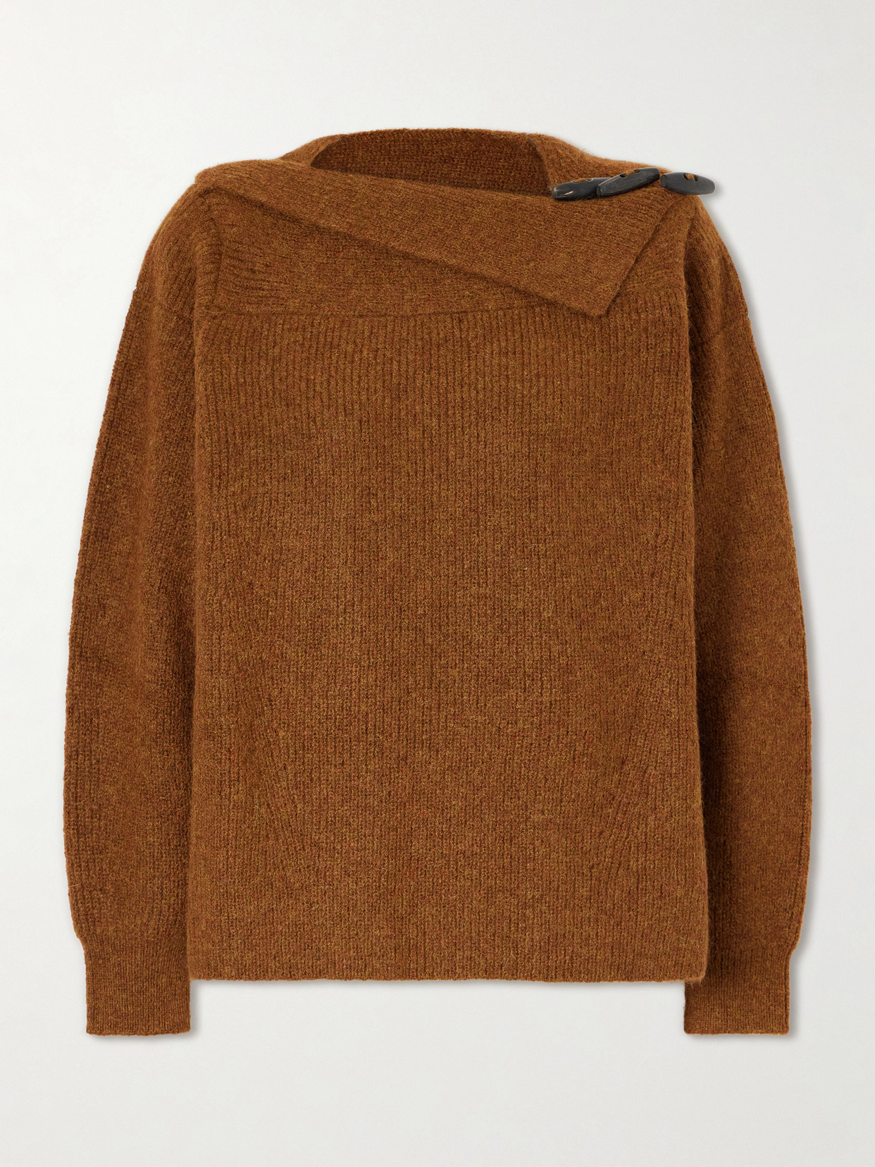 Isabel Marant Thais Button-detailed Ribbed Alpaca Wool-blend Sweater In Brown