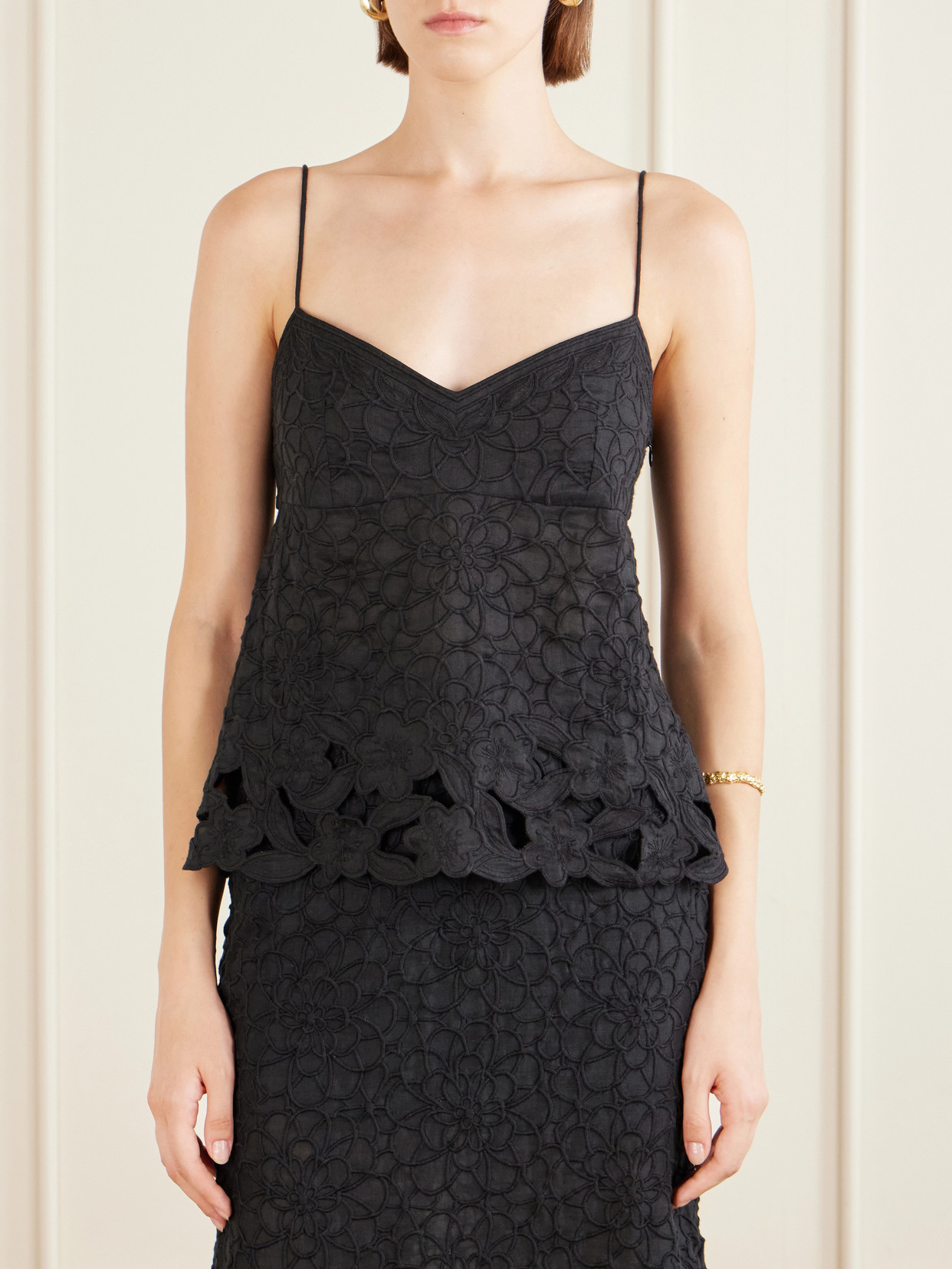 Romeka Floral-Embroidered Ramie Tank