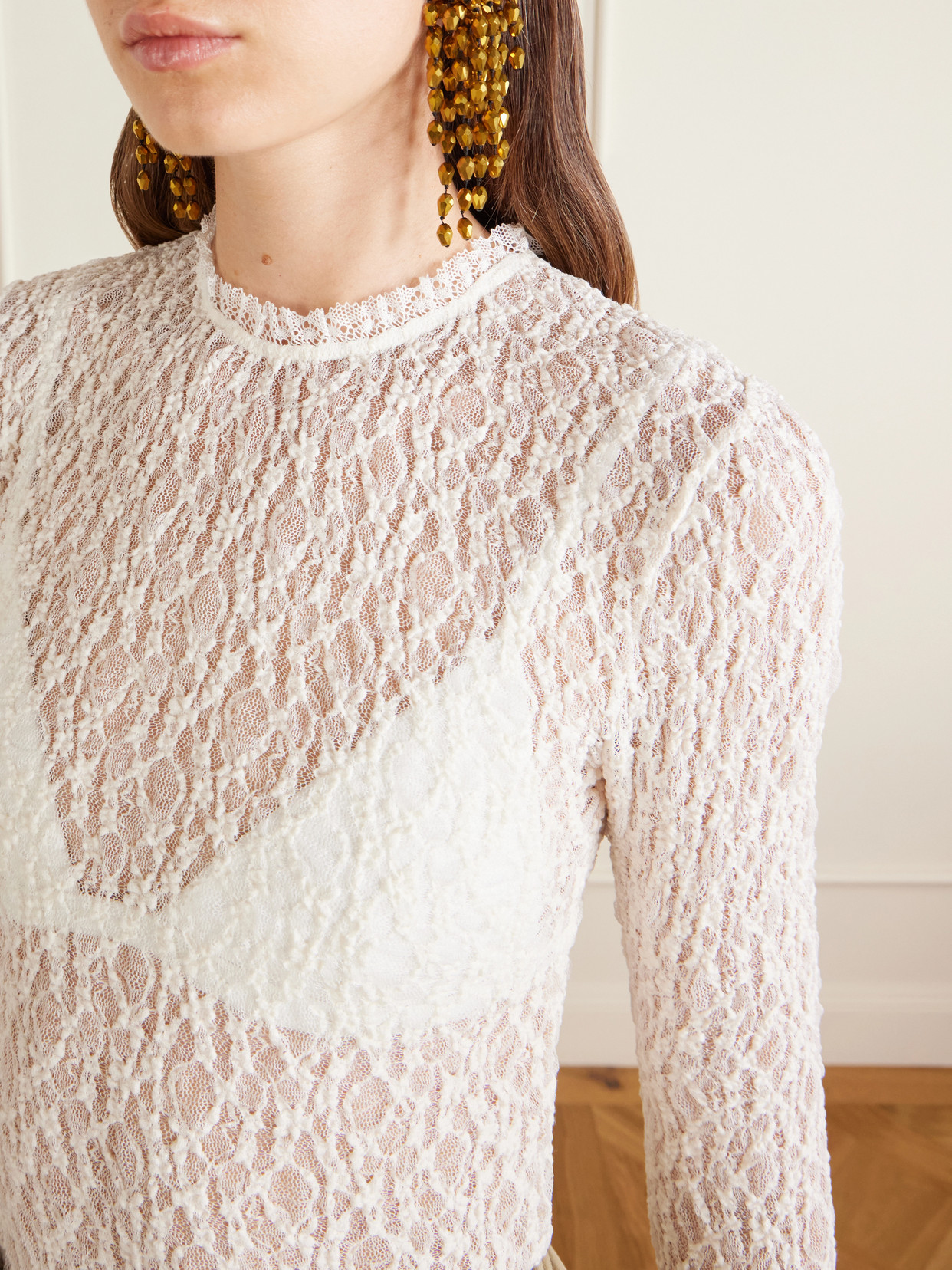 Brany Scalloped Stretch-Lace T-Shirt