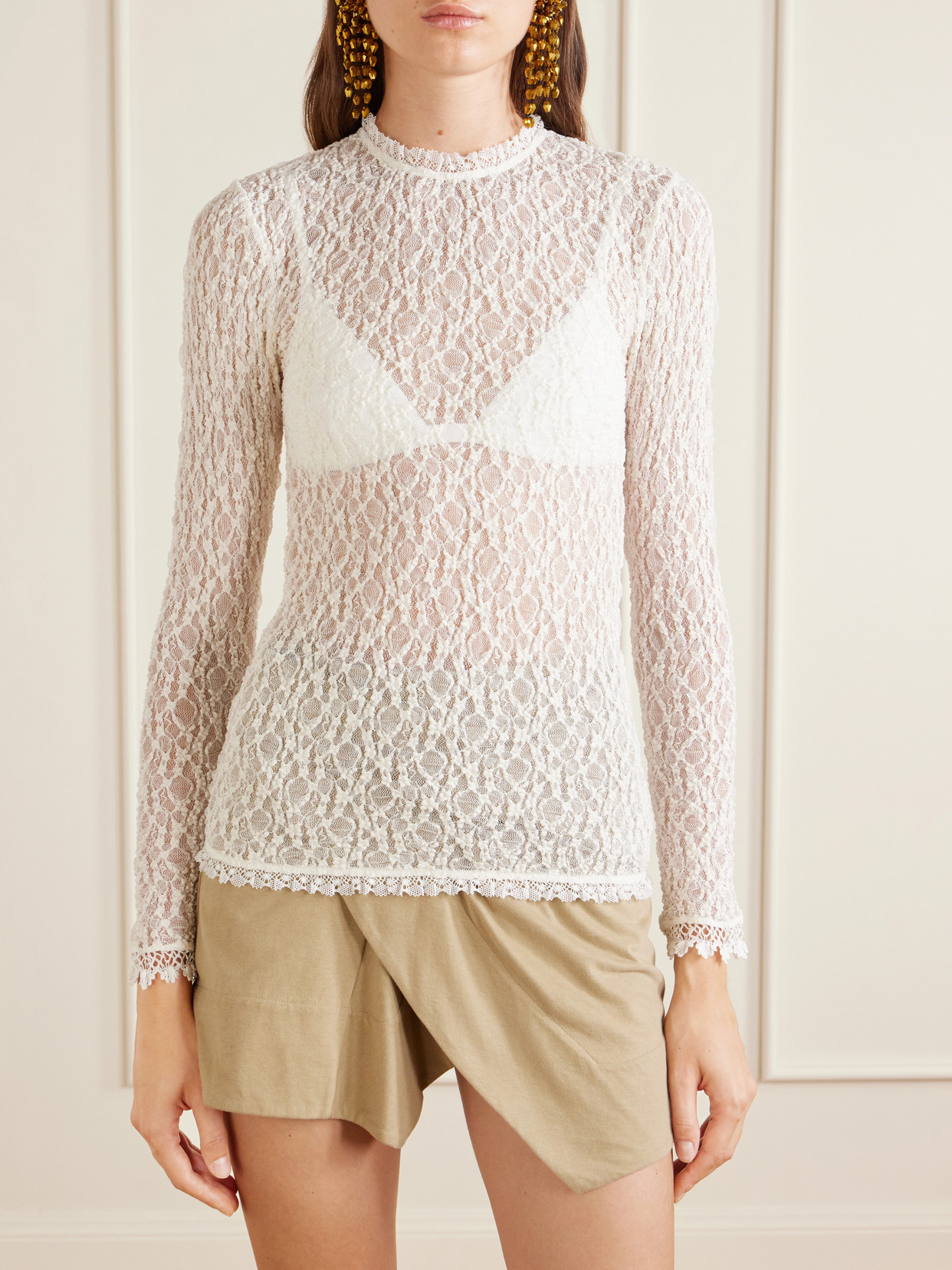 Brany Scalloped Stretch-Lace T-Shirt