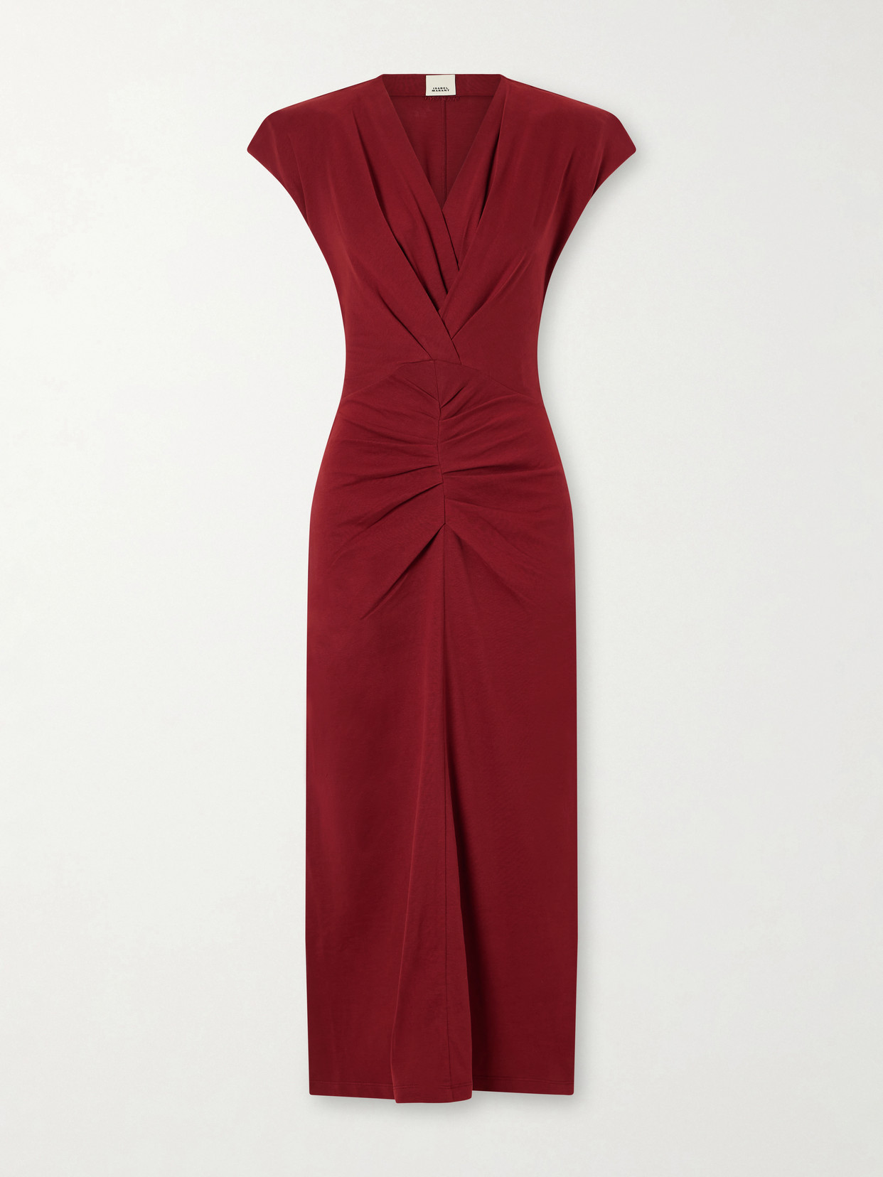 Isabel Marant Nadra Gathered Cotton Midi Dress In Burgundy