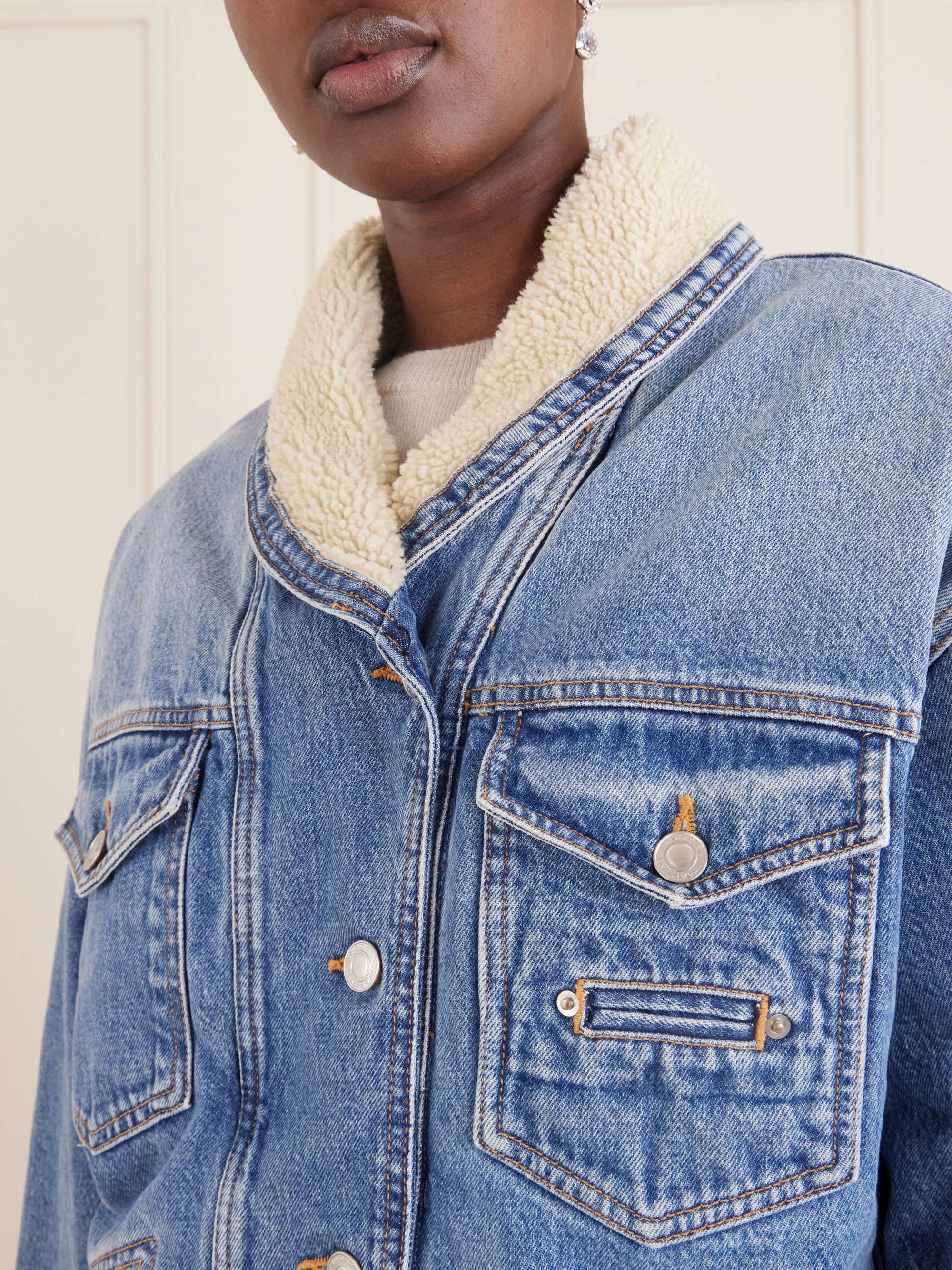 ISABEL MARANT Pimia plush-trimmed denim jacket | NET-A-PORTER