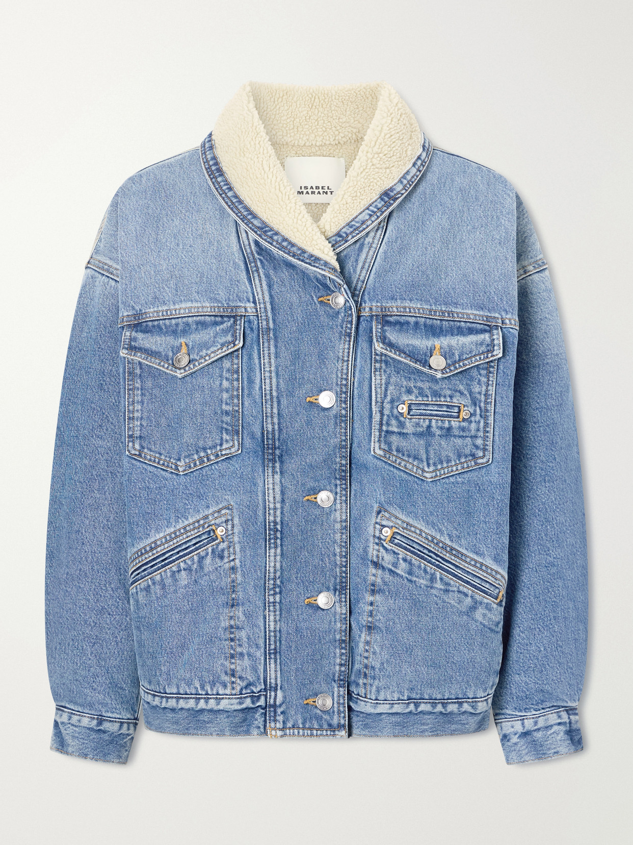 Isabel Marant Pimia Plush-trimmed Denim Jacket In Blue