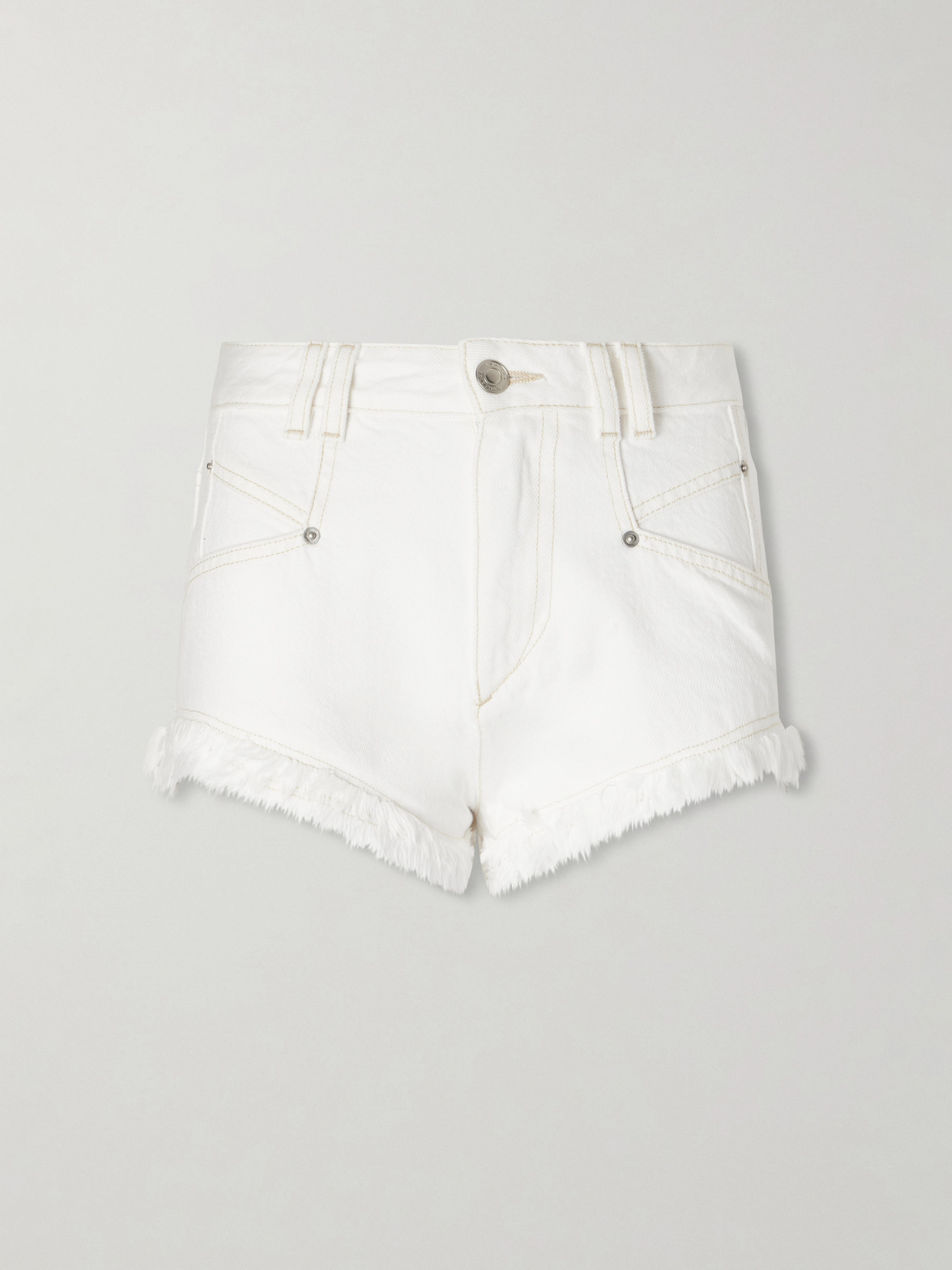 Isabel Marant Eneidala Frayed Denim Shorts In White