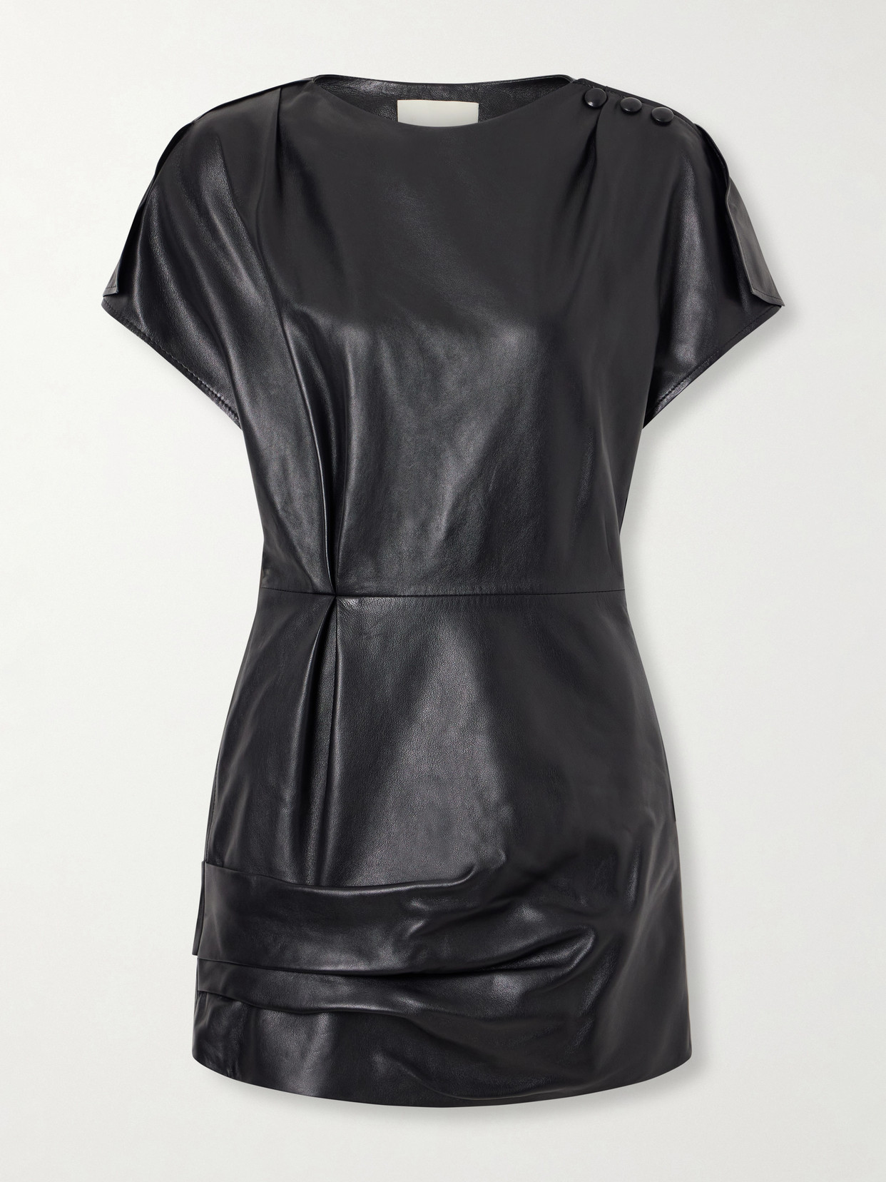 Isabel Marant Alia Draped Leather Mini Dress In Black