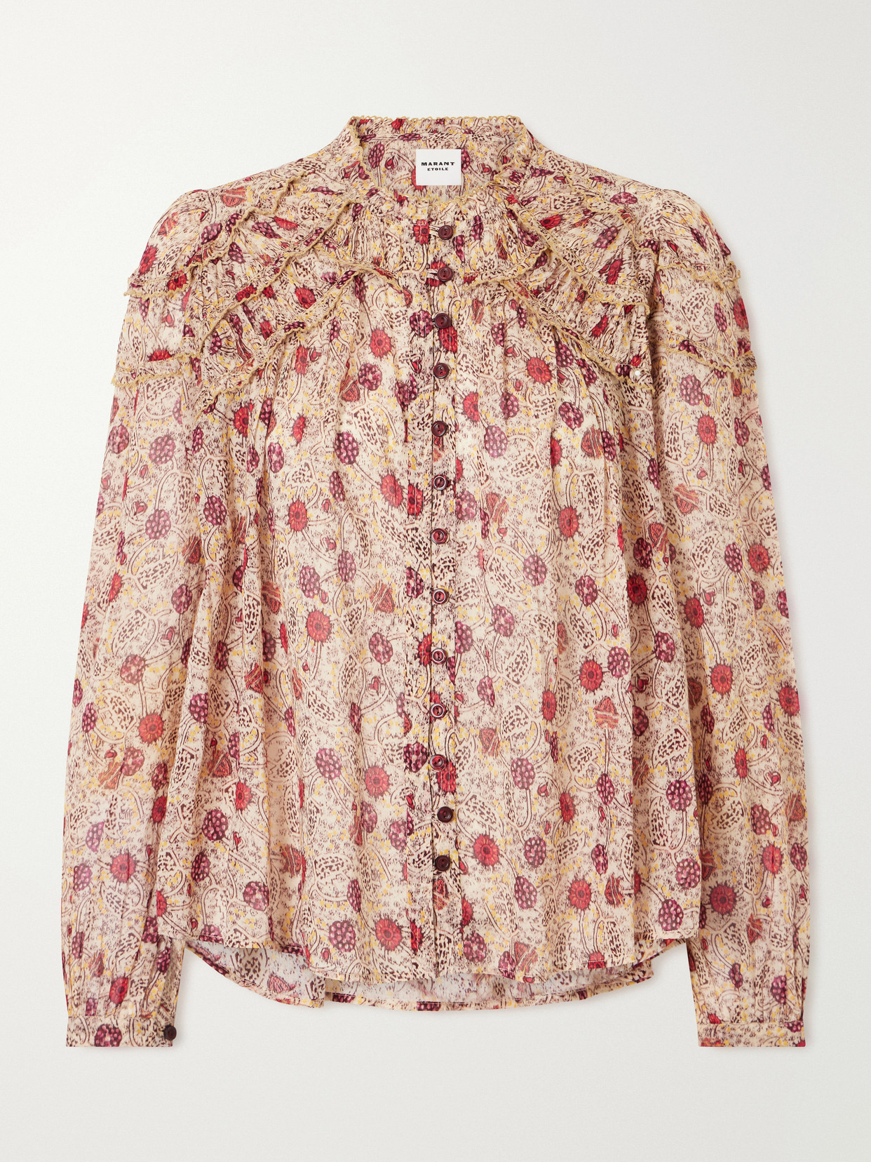 Isabel Marant Étoile Christa Ruffled Printed Cotton Blouse In Pink
