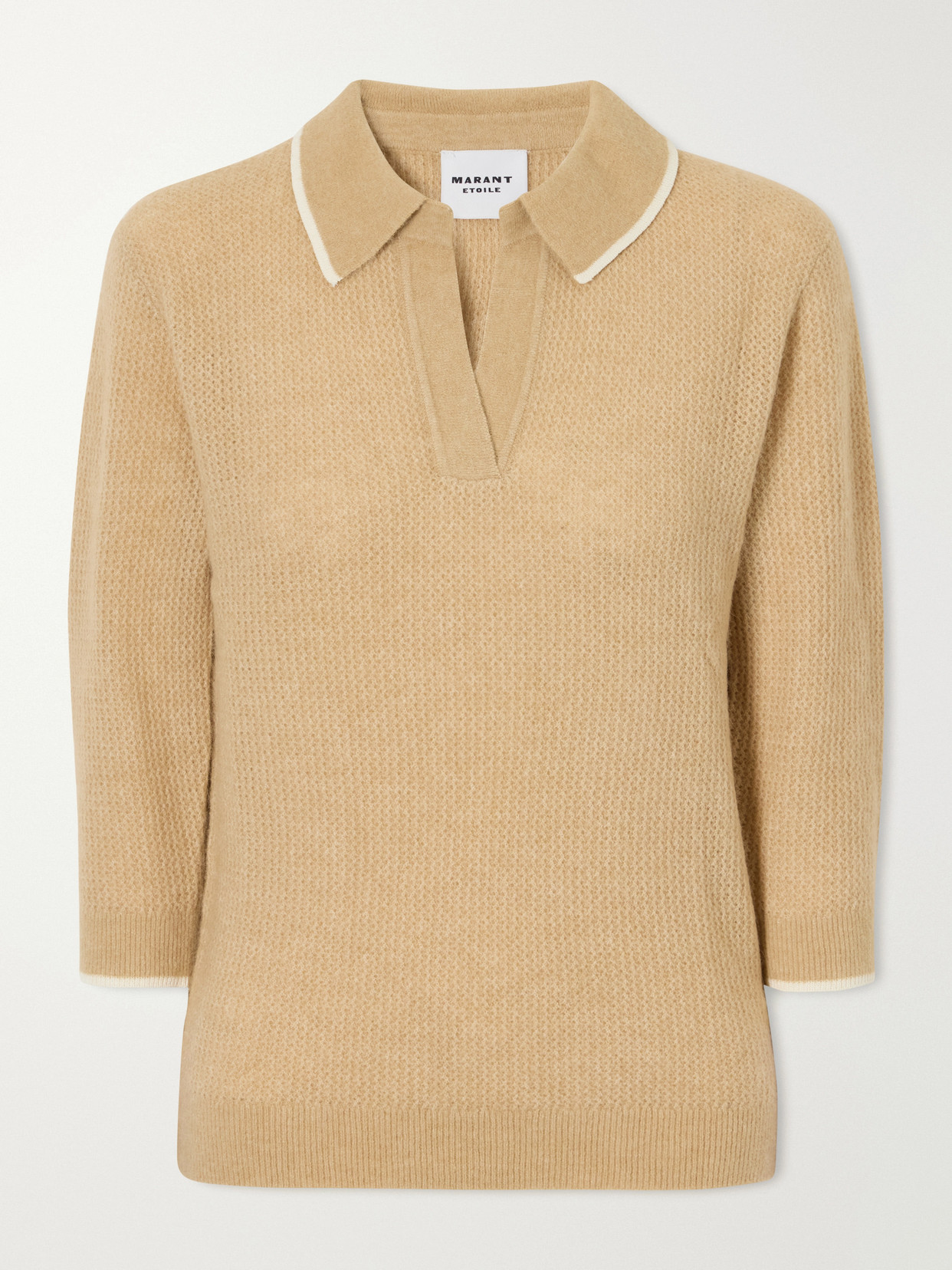 Isabel Marant Étoile Nathalie Ribbed-detail Wool-blend Knitted Polo In Brown