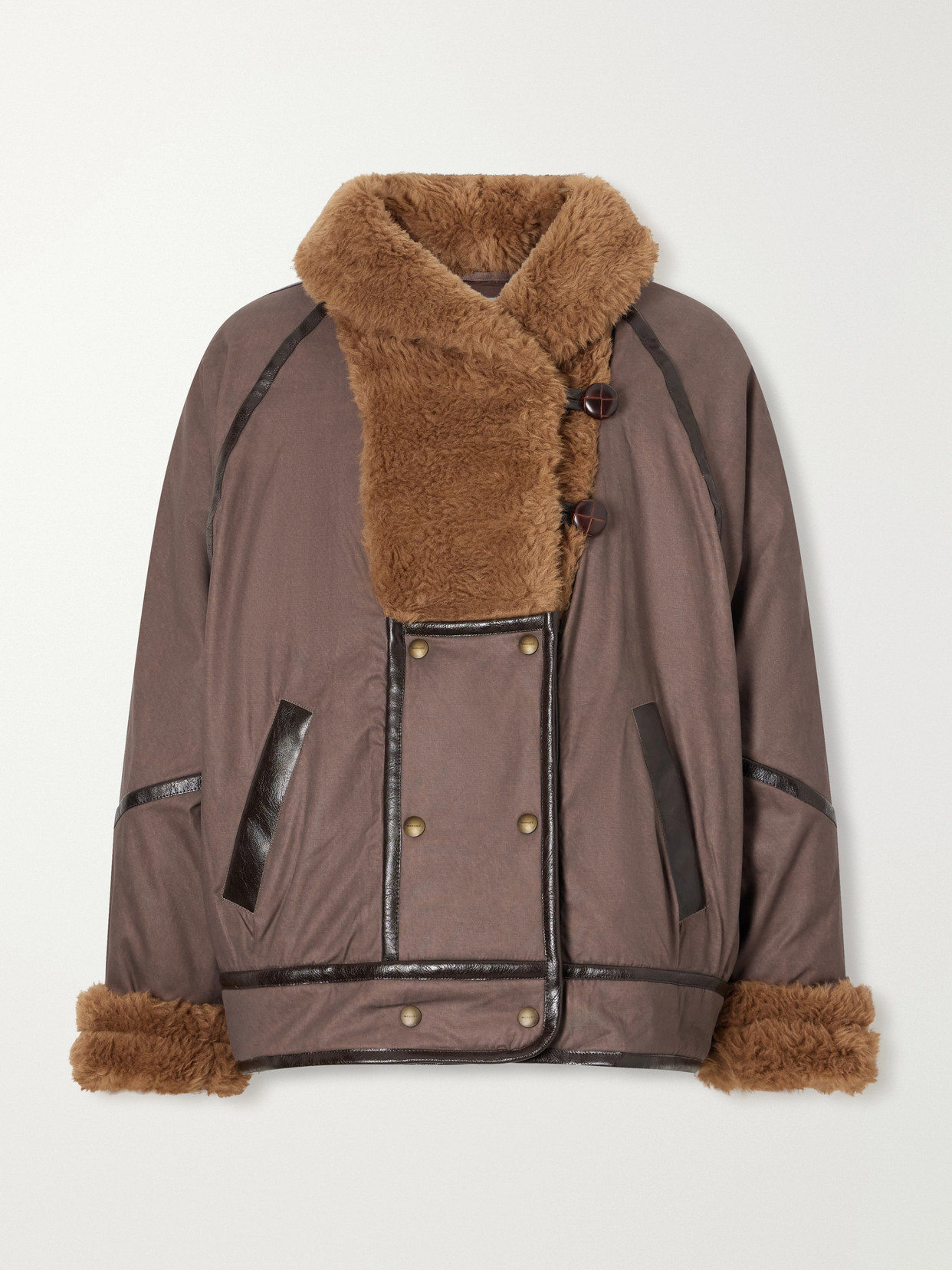 Isabel Marant Étoile Olinka Plush-trimmed Shell Coat In Brown