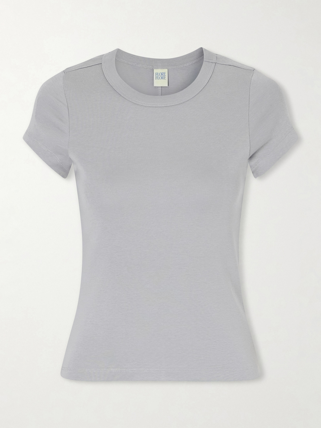 Flore Flore Car Baby Tee Ribbed Organic Cotton-jersey T-shirt In Gray
