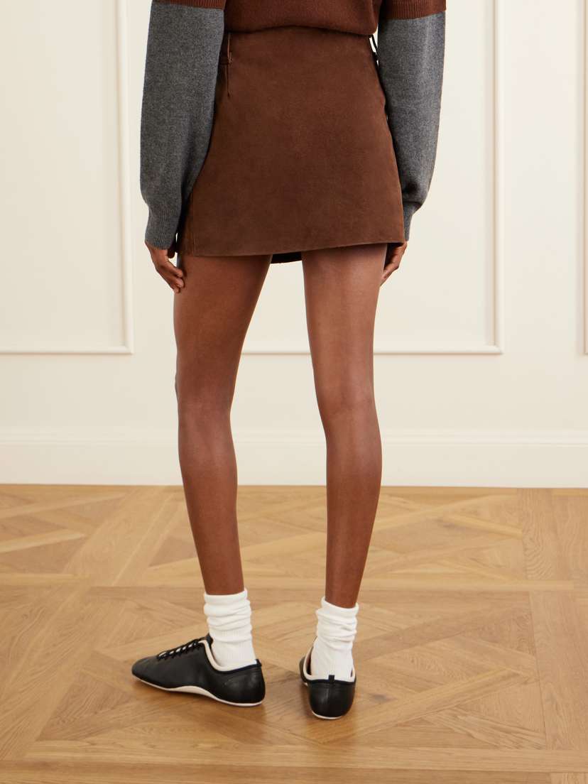 Marni Leather-trimmed Suede Mini Skirt | Thumbnail 4 Marni Leather-trimmed Suede Mini Skirt | Thumbnail 4