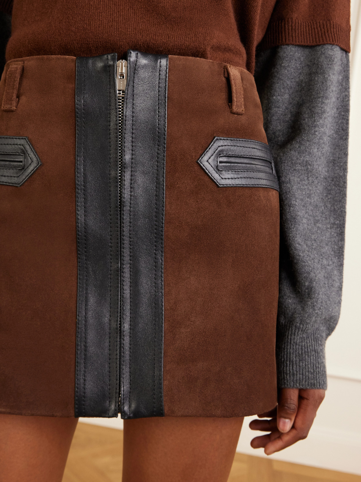 Leather-Trimmed Suede Mini