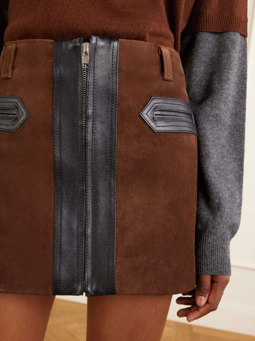 Marni Leather-trimmed Suede Mini Skirt | Thumbnail 5 Marni Leather-trimmed Suede Mini Skirt | Thumbnail 5