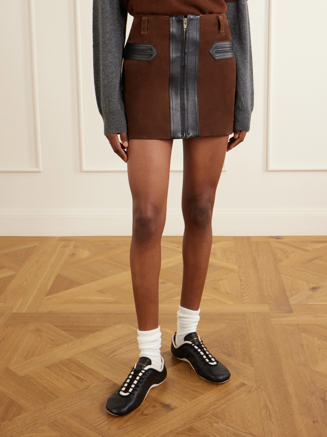 Leather-Trimmed Suede Mini