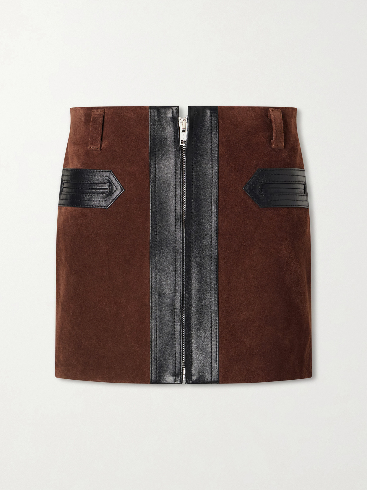 Marni Leather-trimmed Suede Mini Skirt In Brown